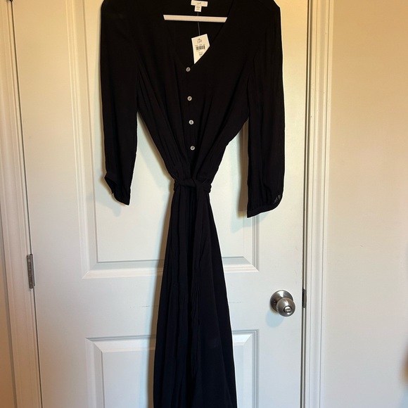 J Jill black handkerchief, midi, long sleeve button-down V-neck dress - Picture 2 of 7